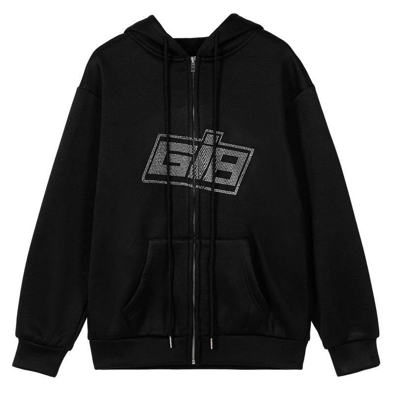 Sudadera con capucha con letras de strass