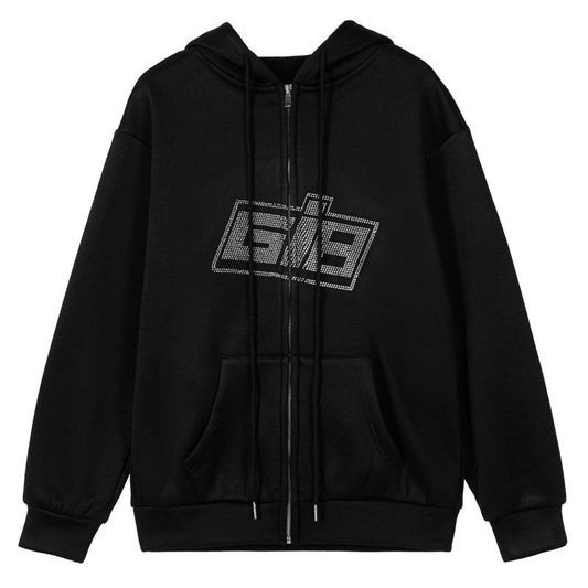 Sudadera con capucha con letras de strass